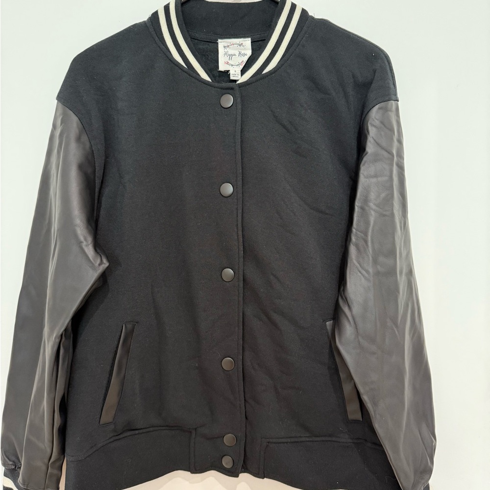 Black Varsity Jacket with Leather Sleeves